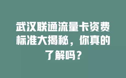 武汉联通流量卡资费标准大揭秘，你真的了解吗？