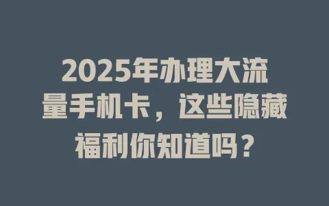 2025年办理大流量手机卡，这些隐藏福利你知道吗？