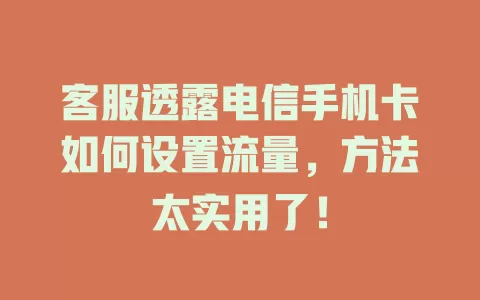 客服透露电信手机卡如何设置流量，方法太实用了！