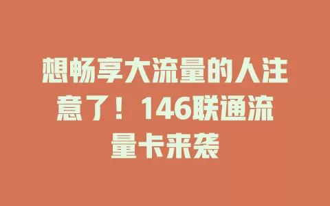 想畅享大流量的人注意了！146联通流量卡来袭
