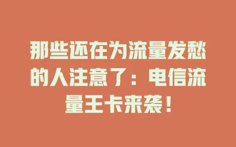 那些还在为流量发愁的人注意了：电信流量王卡来袭！