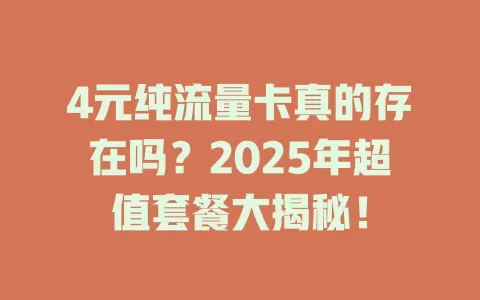 4元纯流量卡真的存在吗？2025年超值套餐大揭秘！