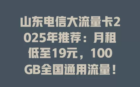 山东电信大流量卡2025年推荐：月租低至19元，100GB全国通用流量！