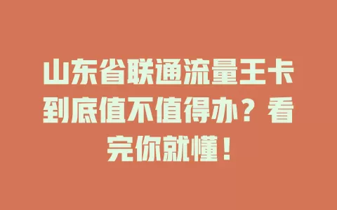 山东省联通流量王卡到底值不值得办？看完你就懂！