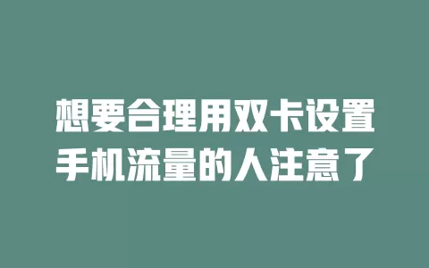 想要合理用双卡设置手机流量的人注意了
