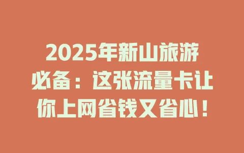 2025年新山旅游必备：这张流量卡让你上网省钱又省心！