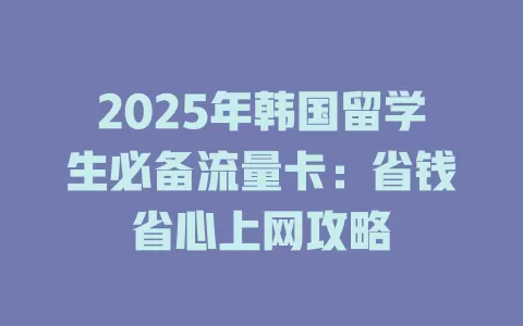 2025年韩国留学生必备流量卡：省钱省心上网攻略