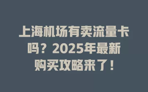 上海机场有卖流量卡吗？2025年最新购买攻略来了！