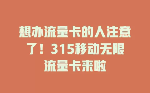想办流量卡的人注意了！315移动无限流量卡来啦