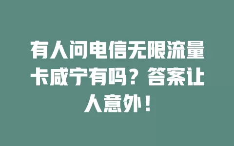 有人问电信无限流量卡咸宁有吗？答案让人意外！