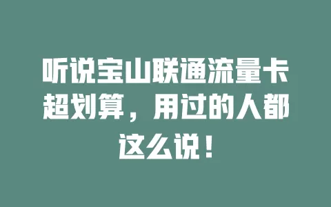 听说宝山联通流量卡超划算，用过的人都这么说！