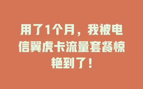 用了1个月，我被电信翼虎卡流量套餐惊艳到了！