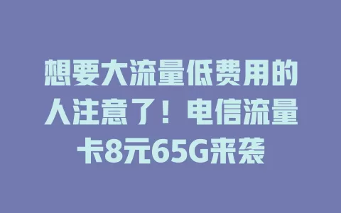 想要大流量低费用的人注意了！电信流量卡8元65G来袭
