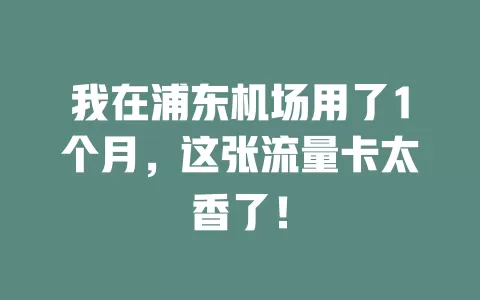 我在浦东机场用了1个月，这张流量卡太香了！