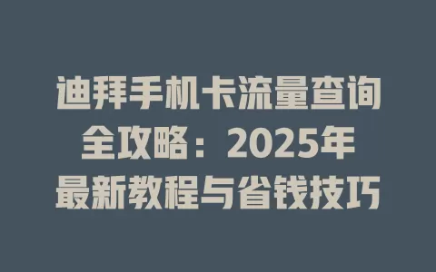 迪拜手机卡流量查询全攻略：2025年最新教程与省钱技巧