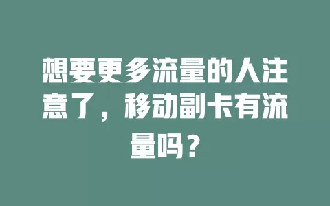 想要更多流量的人注意了，移动副卡有流量吗？