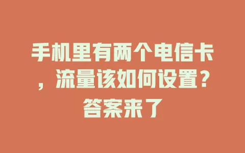手机里有两个电信卡，流量该如何设置？答案来了