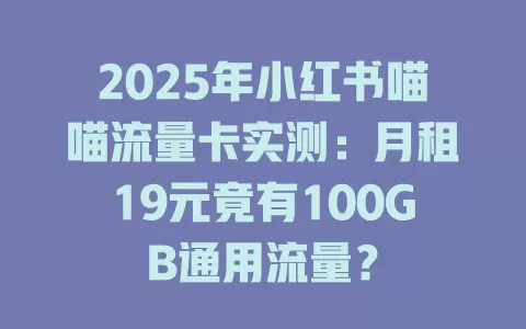 2025年小红书喵喵流量卡实测：月租19元竟有100GB通用流量？
