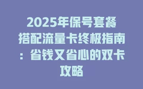 2025年保号套餐搭配流量卡终极指南：省钱又省心的双卡攻略