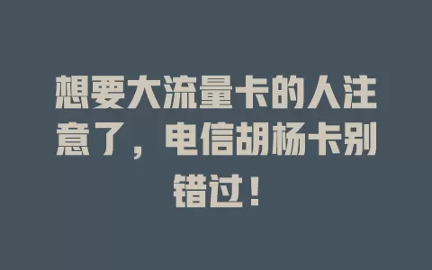 想要大流量卡的人注意了，电信胡杨卡别错过！