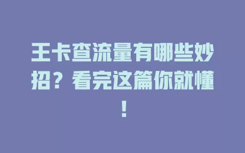 王卡查流量有哪些妙招？看完这篇你就懂！
