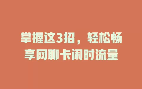 掌握这3招，轻松畅享网聊卡闲时流量