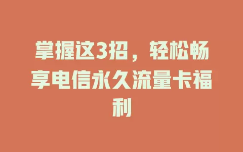 掌握这3招，轻松畅享电信永久流量卡福利