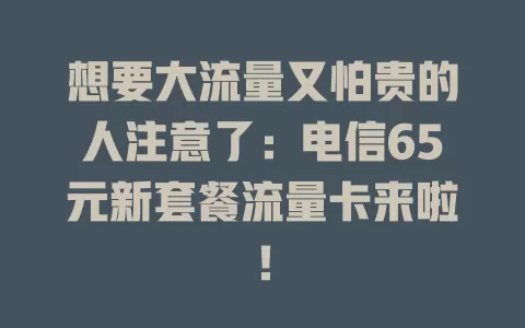 想要大流量又怕贵的人注意了:电信65元新套餐流量卡来啦!