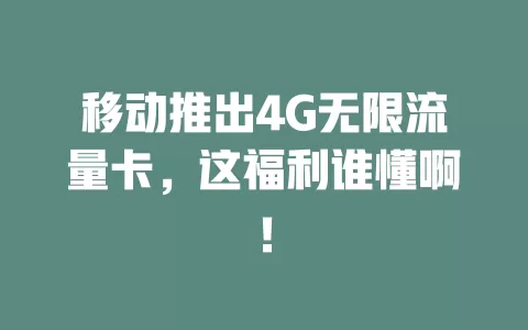 移动推出4G无限流量卡，这福利谁懂啊！