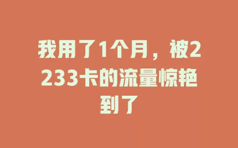 我用了1个月，被2233卡的流量惊艳到了