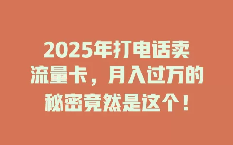 2025年打电话卖流量卡，月入过万的秘密竟然是这个！