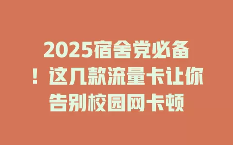 2025宿舍党必备！这几款流量卡让你告别校园网卡顿