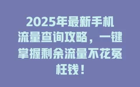 2025年最新手机流量查询攻略，一键掌握剩余流量不花冤枉钱！