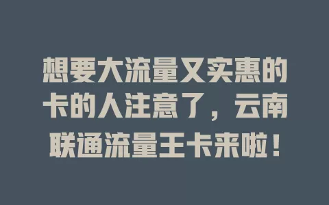 想要大流量又实惠的卡的人注意了，云南联通流量王卡来啦！