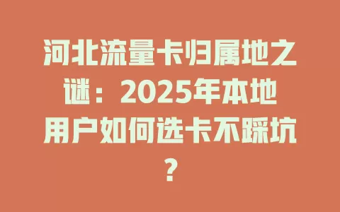 河北流量卡归属地之谜:2025年本地用户如何选卡不踩坑?