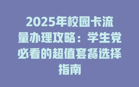 2025年校园卡流量办理攻略：学生党必看的超值套餐选择指南