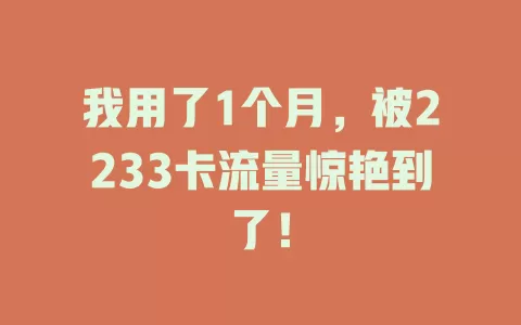我用了1个月，被2233卡流量惊艳到了！