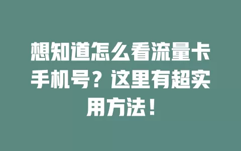 想知道怎么看流量卡手机号？这里有超实用方法！