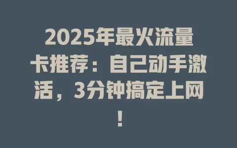 2025年最火流量卡推荐：自己动手激活，3分钟搞定上网！