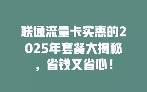 联通流量卡实惠的2025年套餐大揭秘，省钱又省心！