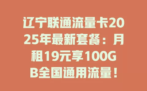 辽宁联通流量卡2025年最新套餐：月租19元享100GB全国通用流量！