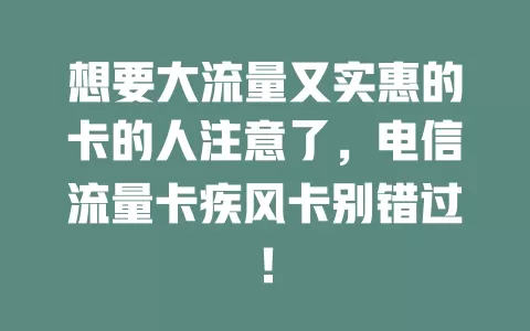想要大流量又实惠的卡的人注意了，电信流量卡疾风卡别错过！