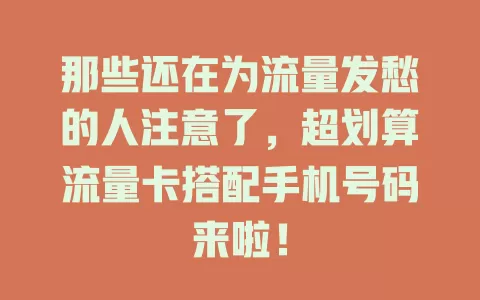 那些还在为流量发愁的人注意了，超划算流量卡搭配手机号码来啦！