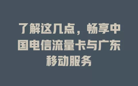 了解这几点，畅享中国电信流量卡与广东移动服务