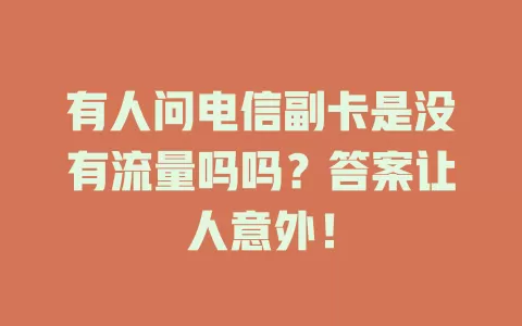 有人问电信副卡是没有流量吗吗？答案让人意外！