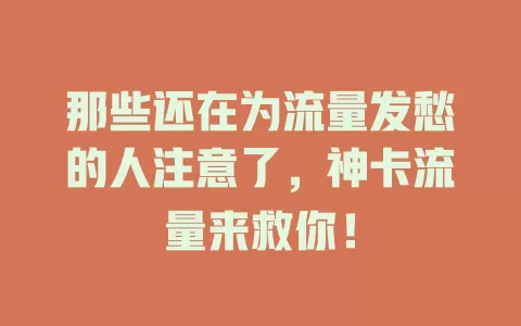 那些还在为流量发愁的人注意了，神卡流量来救你！