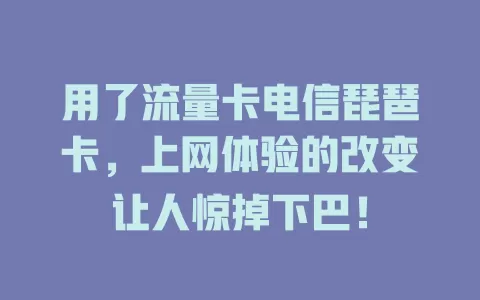 用了流量卡电信琵琶卡，上网体验的改变让人惊掉下巴！