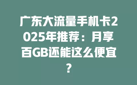 广东大流量手机卡2025年推荐：月享百GB还能这么便宜？