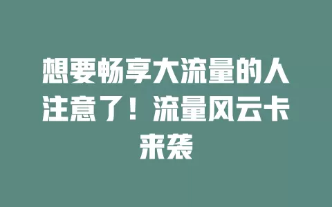 想要畅享大流量的人注意了！流量风云卡来袭