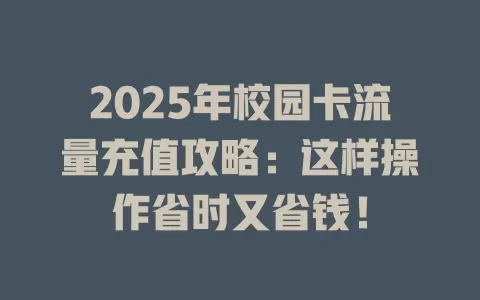 2025年校园卡流量充值攻略：这样操作省时又省钱！
